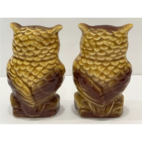 Vintage Ceramic Owl Salt and Pepper Shakers Mid Century Japan Googly Eyes Rare - Picture 5 of 9